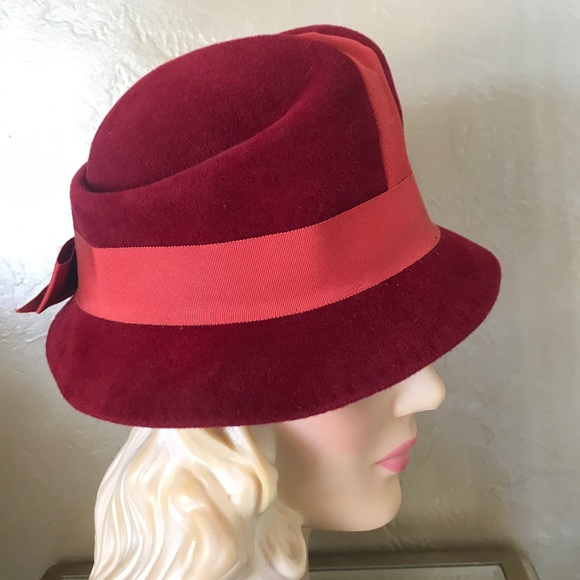 EXQUISITE DESIGNER LILLY DACHE/DACHETTES VINTAGE CLARET RED FELT/GROSGRAIN HAT main image 10